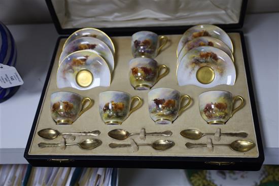 Harry Stinton for Royal Worcester - a cased coffee set for six settings, each cup 4.7cm high